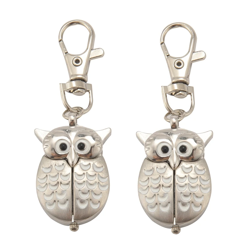 

2X Double Open Owl Key Ring Pocket Watch