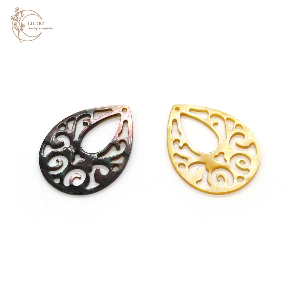 

25x33mm Carved Teardrop Pendant Natural Black and White Shell Diy Charms for Jewelry Making Necklace Earrings Pendant Accessorie