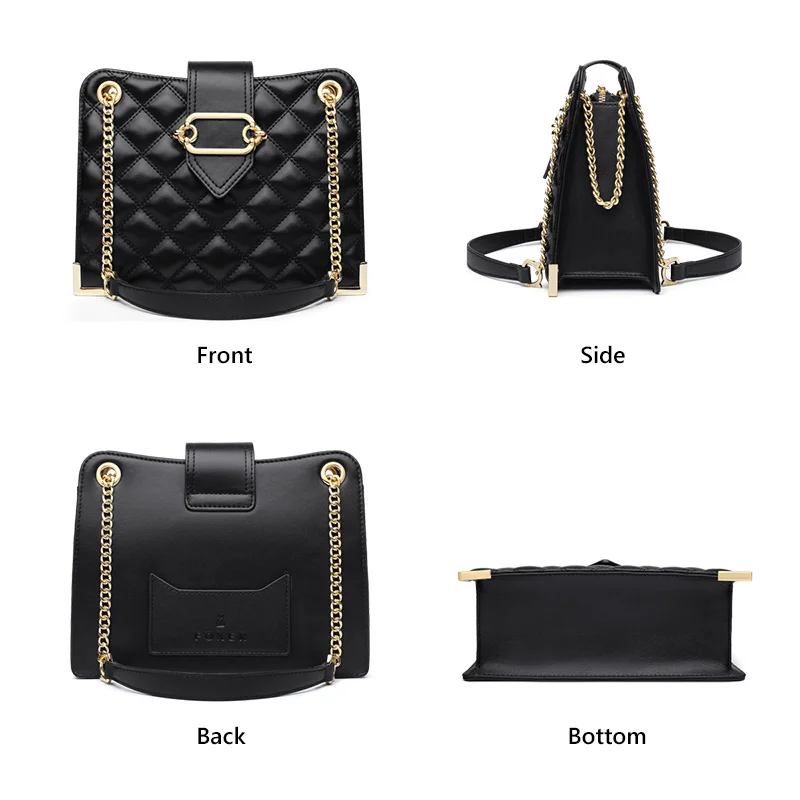 FOXER женская кожаная стеганая сумка на плечо черная классическая цепочке для