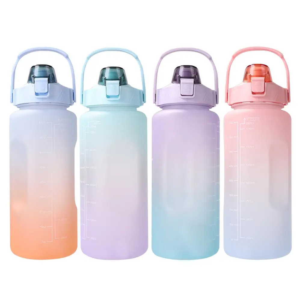 

2L/1L Portable Large-Capacity Water Bottle Sports Gradient Straw Water Bottles for Outdoor Fitness Bike Cup with Cleaning Brush