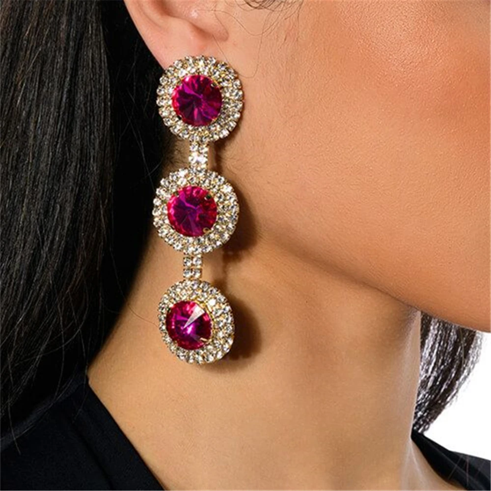 

Fashion Round Rhinestone Dangle Earrings 2023 Luxury Metal Crystal Vintage Jewelry High Quality Pendant Accessories For Women