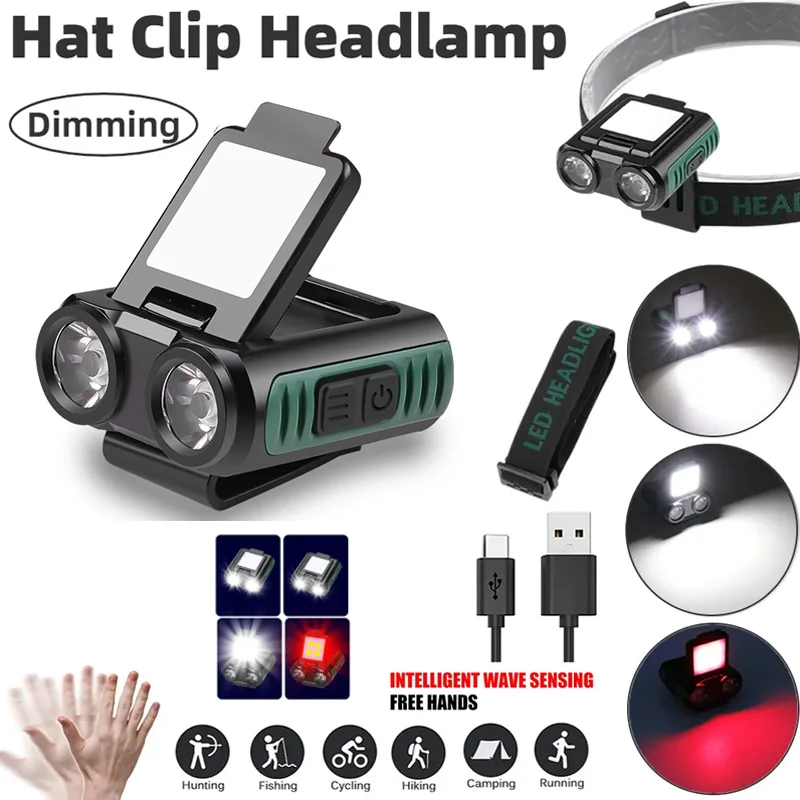 

USB Rechargeable Induction LED Headlamp Cap Clip Light Emergency Head Flashlight for Outdoor Fishing Camping Cap Clip Light