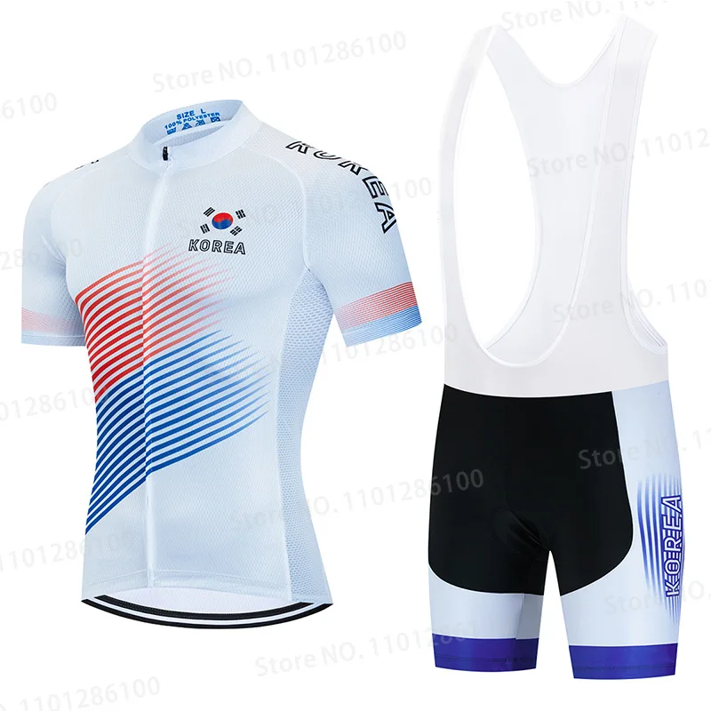 

2023 Team Korea Cycling Jersey Bib Set MTB Bicycle Clothing Quick Dry Road Bike Clothes Ropa Ciclismo Mens Short Maillot Culotte