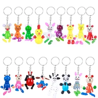 24pcs cartoon animal wooden key chain rings creative keychain mobile chain decor gift random pattern