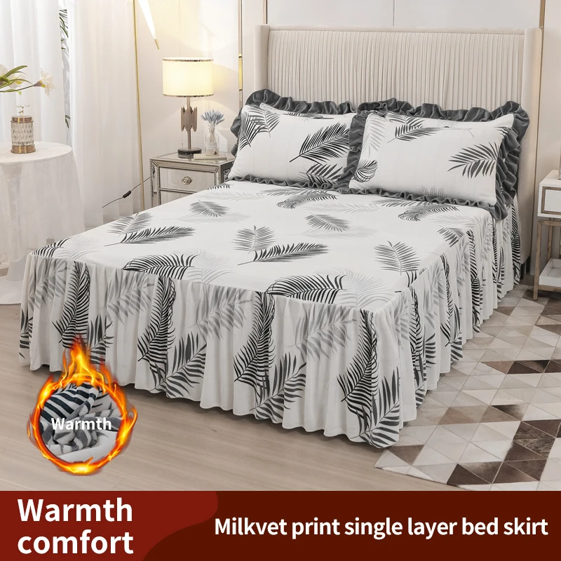 

Юбка кровати из молочного бархата с корейским принтом, толстый и теплый наматрасник, украшение для спальни, ткань с высокой граммой