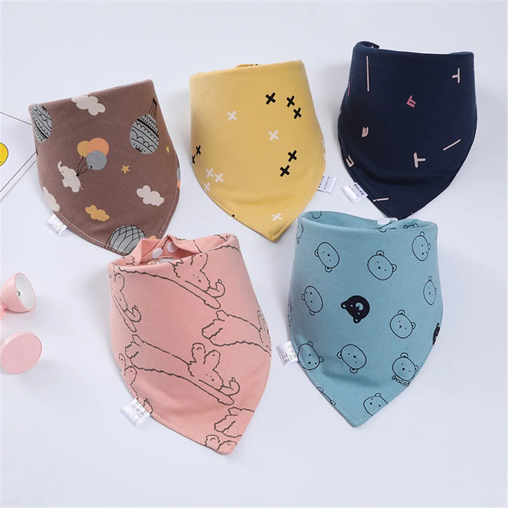 

1PC Baby Bibs Triangle Double Cotton Bibs Cartoon Print Saliva Towel Baby Boys Girls Feeding Apron Cotton Snap Button Drool Bibs