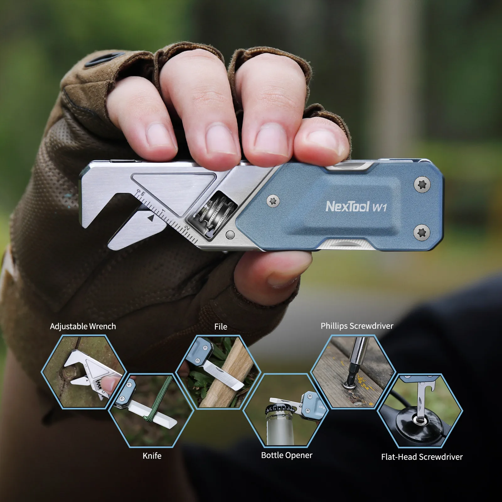 Фото NexTool Регулируемый ключ 6 в 1 EDC Мультитул Карманный набор ручных инструментов Набор отверток Многофункциональные инструменты Складной нож Напильник №4