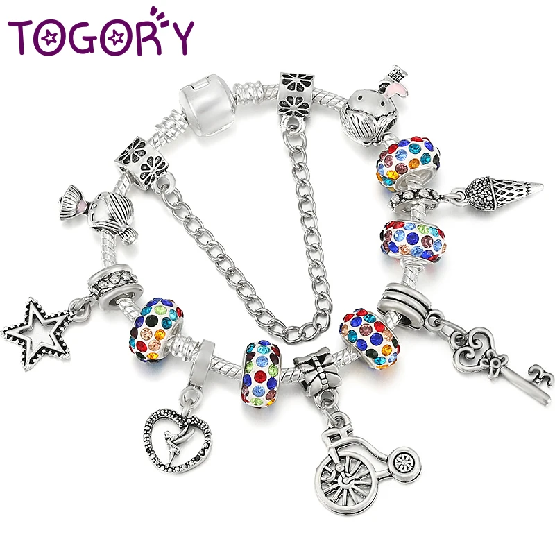 2022 Trendy Crystal Colorful Beads Charm Bracelet With Star Heart Key Bike Pendant For Women Kids Female Fashion Jewelry Gift