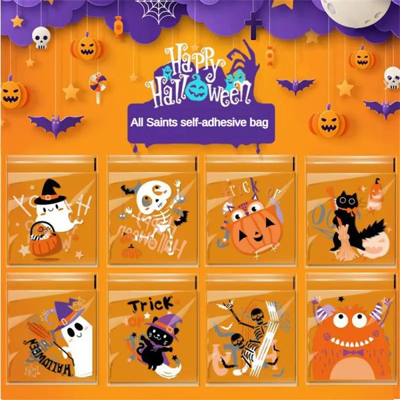 

100pcs Happy Halloween Candy Bag Gift Cookie Bags Biscuits Snack Plastic Packaging Bags Halloween Party Decoration Supplies