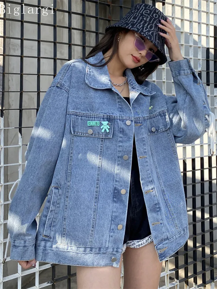 

2022 Spring Autumn Patchwork Back Bow Denim Jacket Women Jean Jackets Korean Vintage Casual Loose Blue Coat Woman Clothes New