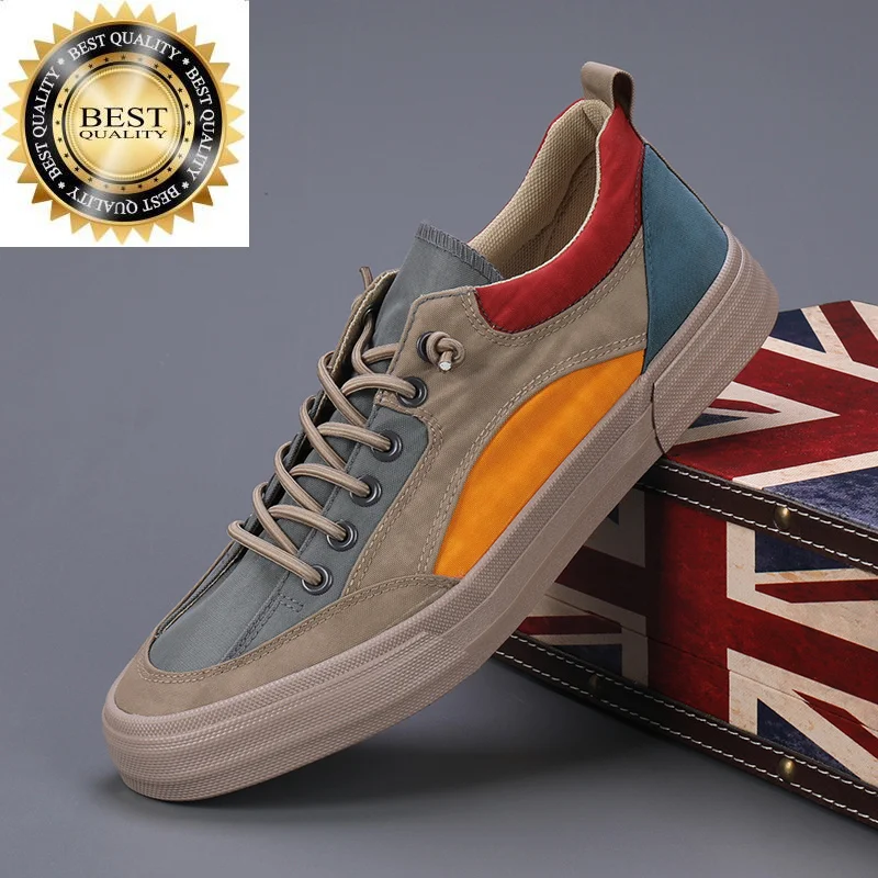 

Men's Classic Fashion Vulcanized Mixed-colors Shoes Flat Breathable Canvas Low Lace-up Casual Sneakers Espadrilles