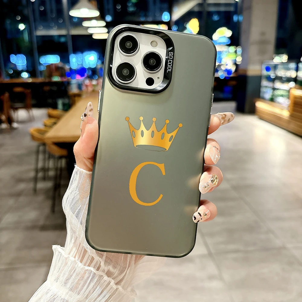 Фото Серебристый чехол IMD для iPhone 17 Air, 16 Plus, 16E, 13 MINI, 15, 14, 12, 11 Pro MAX, 7, 8, SE, XR с надписью Crown Letter A to B №4