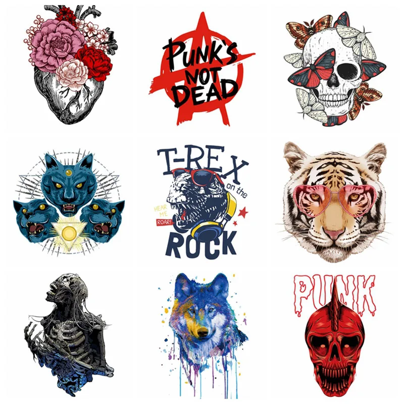 

Animal Applique Heat Trabsfer For Clothes Skull Iron-On Transfers For Clothing Heart Thermo-Sticker On Clothes On Backpack Badge