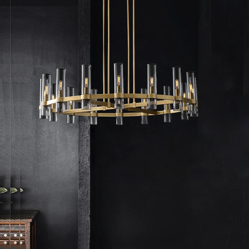 Art Deco E14 LED Modern Copper Glass Black Gold Round Chandelier Lighting Fixtures Lustre Suspension Luminaire Lampen For Foyer |