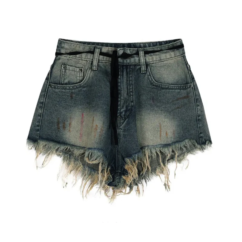 

Женские джинсовые шорты, модные мешковатые шорты с высокой талией и бахромой, летняя уличная одежда, винтажные повседневные шорты в стиле Харадзюку, корейские джинсовые шорты, Y2k, лето 2023