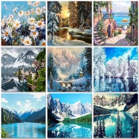 gatyztory oil paint by numbers mountain scenery diy 60x75cm painting by numbers on canvas frame landscape home decor gift