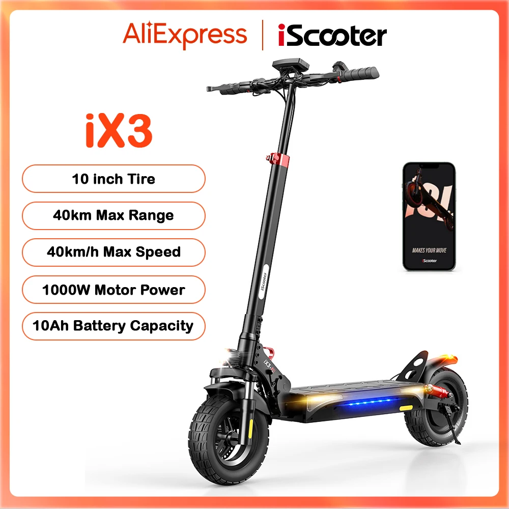 iScooter iX3, scooter eléctrico 1000 W, autonomía 40 km, neumático 10" off‑road