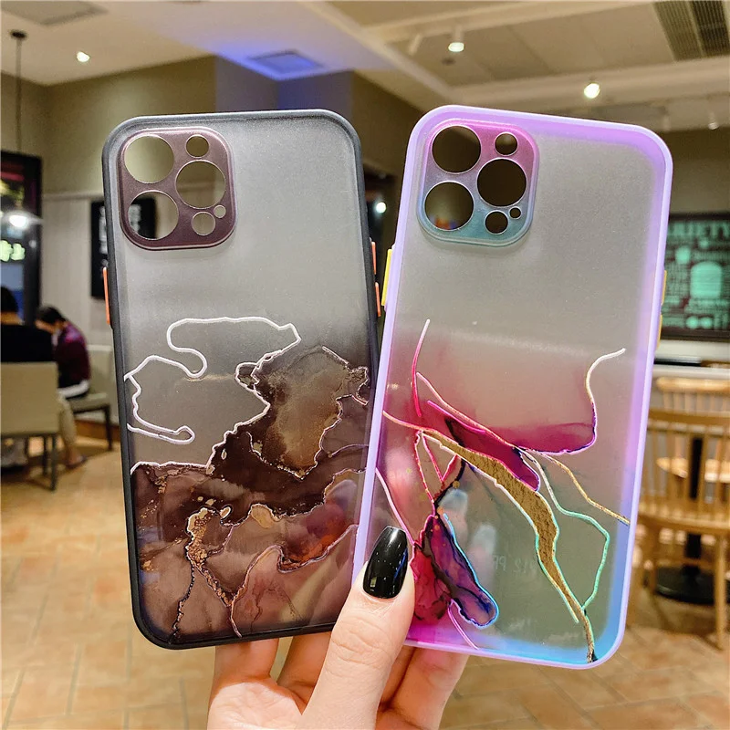Apple phone case adopts gradient marble pattern which is suitable for iPhone 11 12 Pro max mini XS x XR 7 8 plus and se |