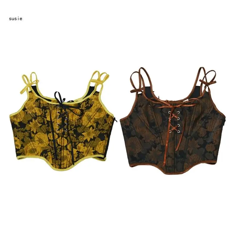 

X7YA Girl Corset Vintage Zipper Jacquard Bustier Corset Animes Teaparty Costume Vest