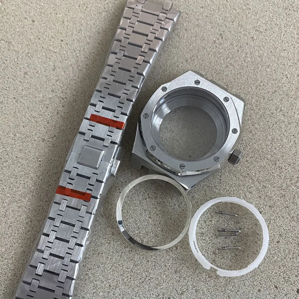 

41mm Watch Case + Steel Band + Inner Shadow Circle Sapphire Glass Mirror Watch Accessory Set for NH35/ NH36/ 4R36 Movement