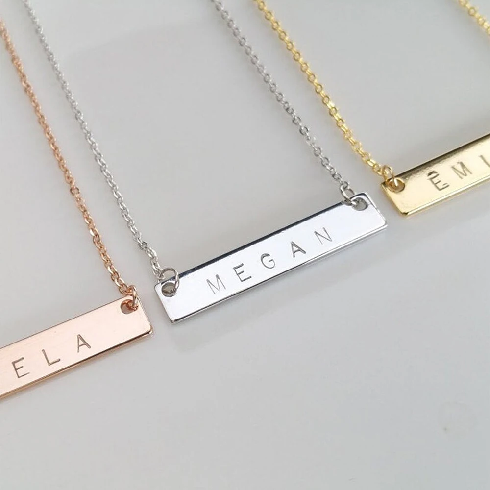Fashion Women's Personalized Custom Necklace Square Pendant Custom Stainless Steel Women's Text Name Pendant Becklace
