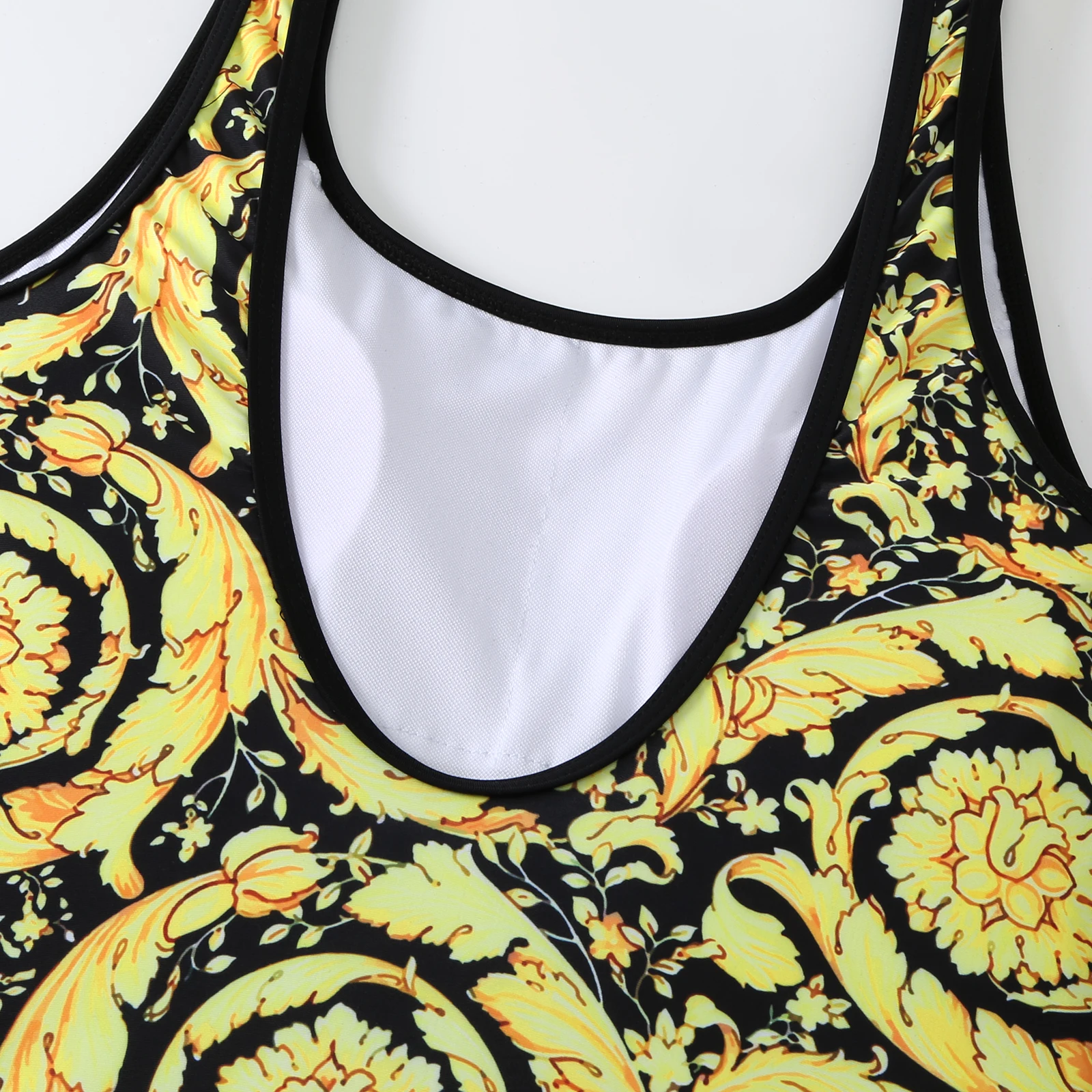 2023 Women Swimsuit With Cover up Summer Luxury Women Swimwear One-piece Sexy Bathing Suits Retro Golden Floral Print Beach Wear