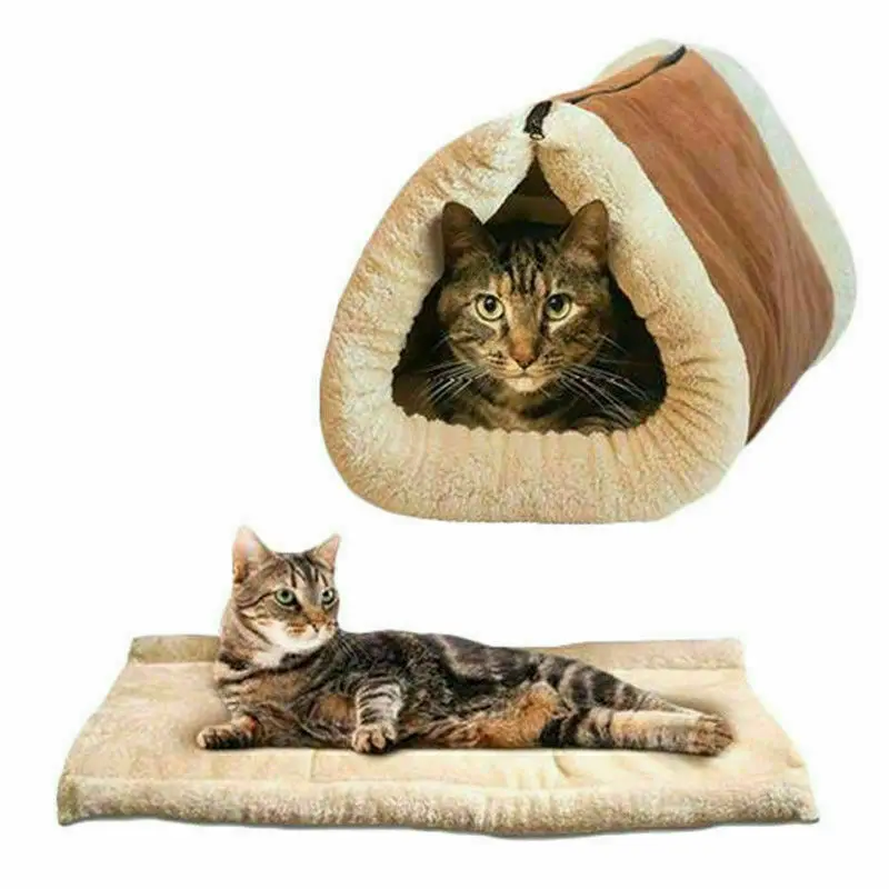 

2 IN 1 PET TUNNEL BED MAT CAT CUSHION LUXURY PUPPY PAD FLEECE SELF HEATING SOFA