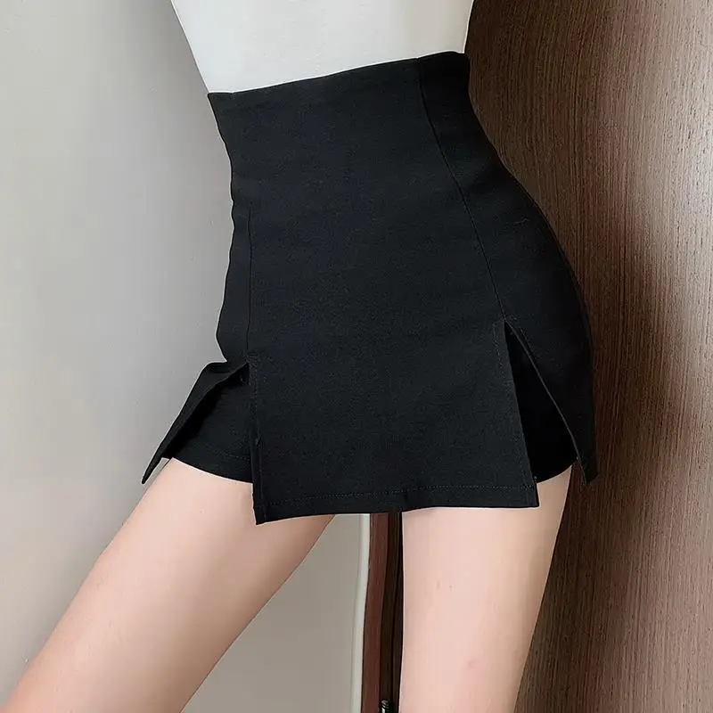 Large black skirt, female  summer sexy split pants skirt, irregular high waist, thin buttock  midi skirt  Casual  Polyester