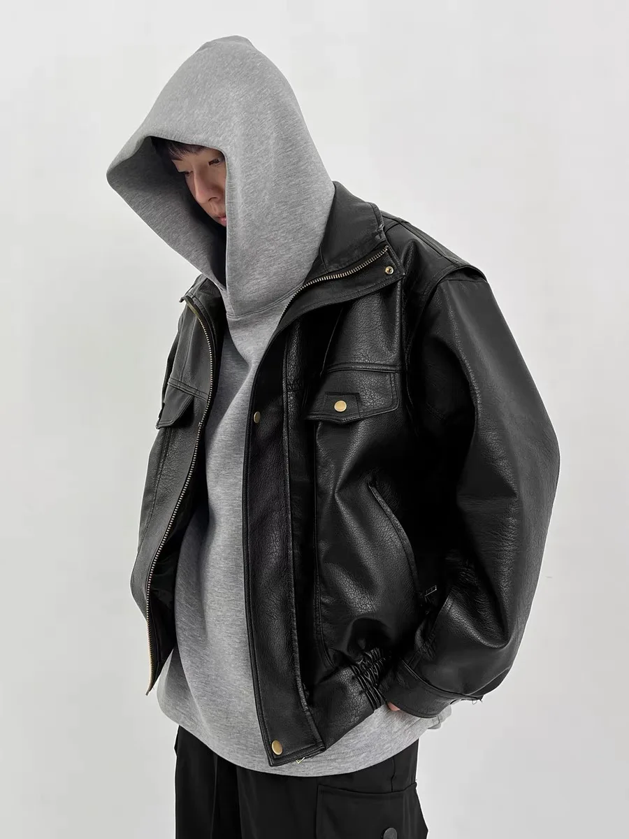 Высококачественная кожаная одежда Pu Shuai свободная мотоциклетная мужская