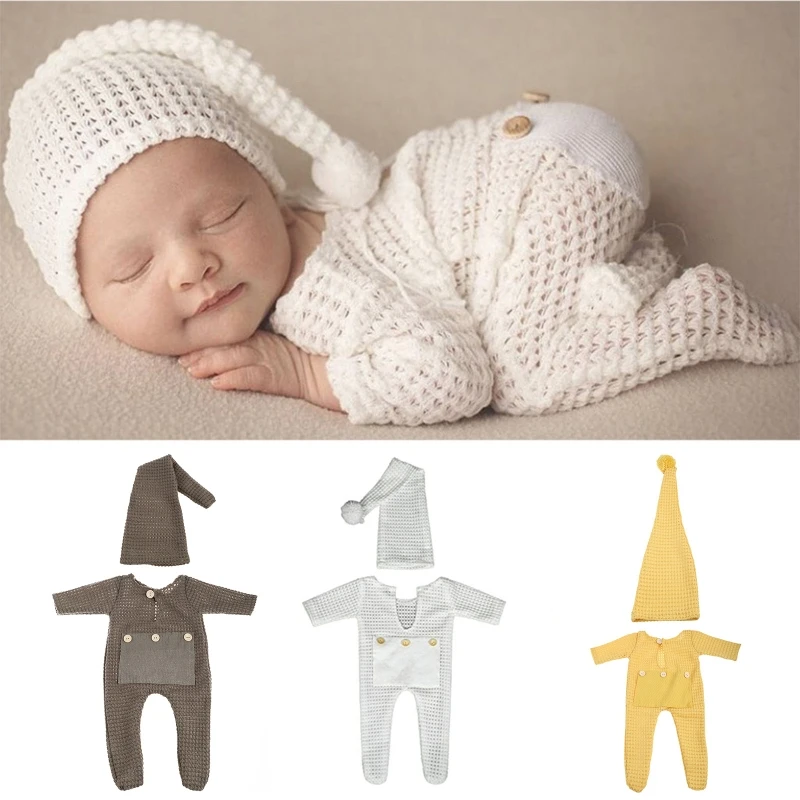 

2 Pcs Newborn Photography Props Crochet Outfit Baby Romper Hat Set Accesories