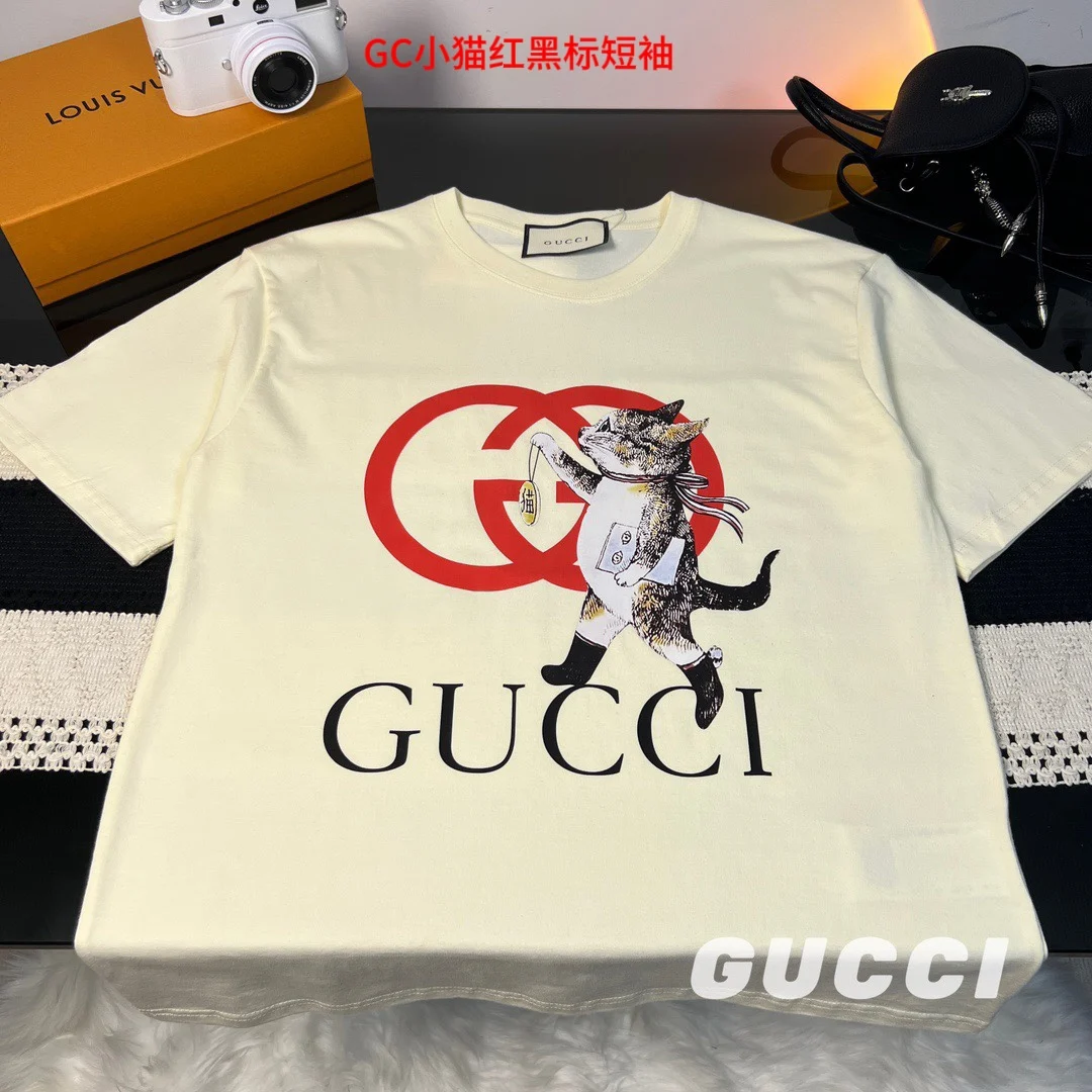 Т-образный рукав Gucci 2024 серия ранней весны плотный хлопок с короткими рукавами