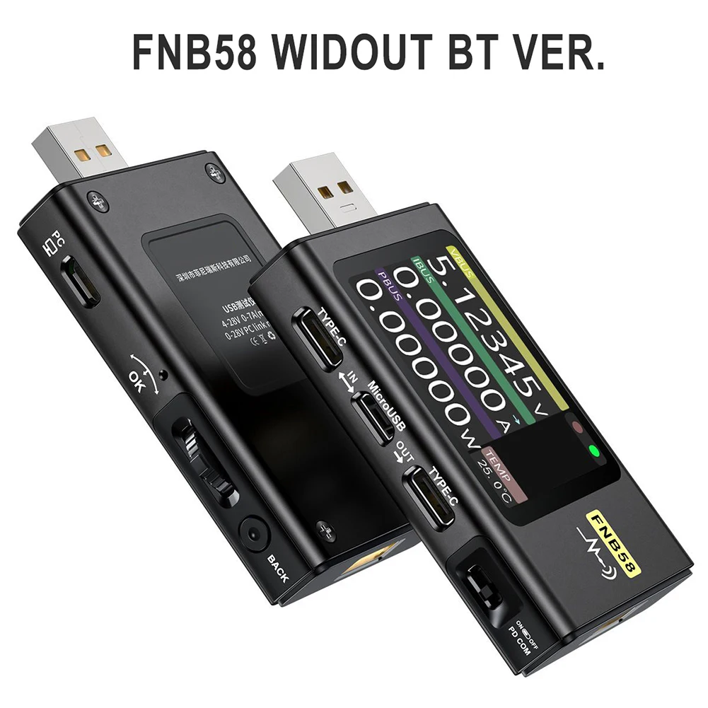 

2 In 1 FNB58 Digital Voltmeter Current Tester USB Type C Fast Charge Ammeter QC/PD Decoy Amp Volt Ammeter Detector
