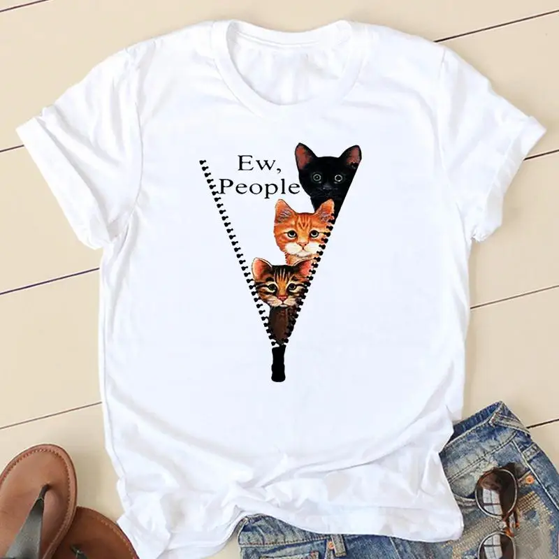 

Повседневная Женская футболка с 3d-рисунком кошки и милого питомца, женская модная одежда, летние футболки с коротким рукавом, женская футбо...