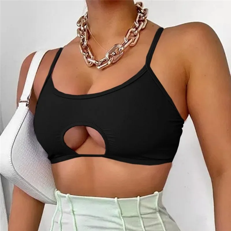 

Solid Color Female Camis Hollow Square Collar Sexy Summer Sleeveless Halter Crop Top Spaghetti Strap Fashion Ladies Vest
