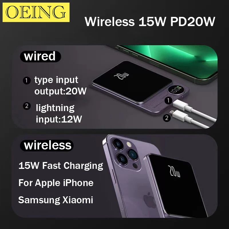 New 10000mAh Macsafe Power Bank 15W Magnetic Wireless Fast Charger For iphone 12 13 14 14Pro Max External Auxiliary Battery Pack