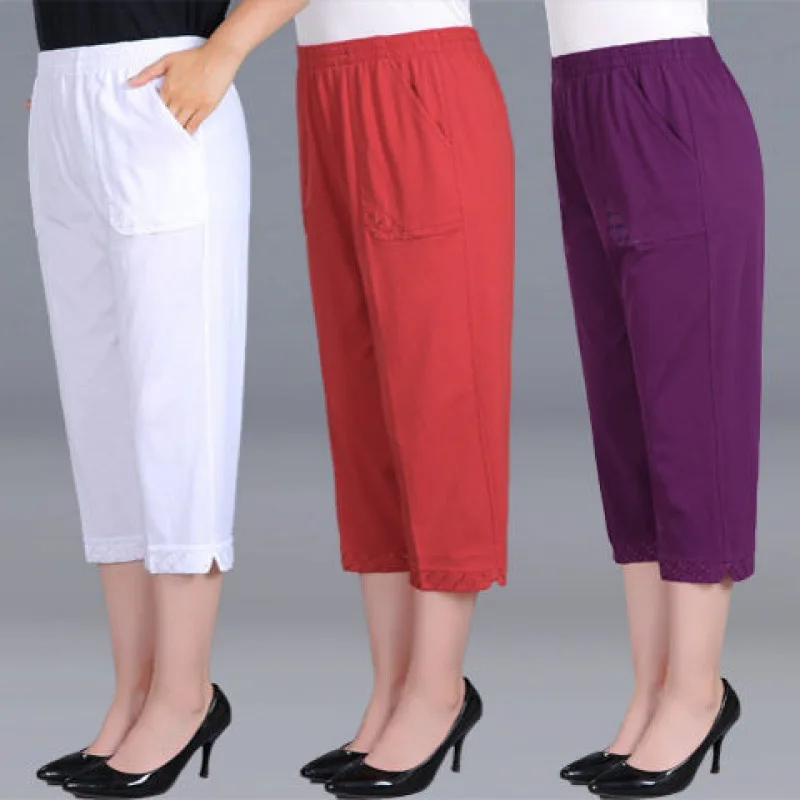 

Women Capris Pants Female Women's Summer Breeches 2023 High Waist Cropped Pants Woman Candy Color Straight Calf-Length Pant