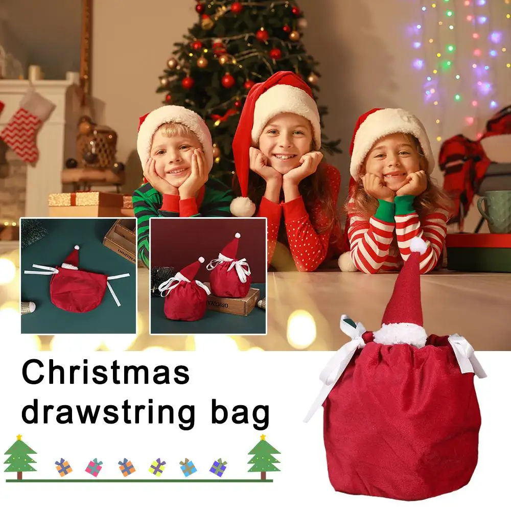 

Merry Christmas Gift Bag Candy Xmas Apple Velvet Drawstring Favor Wrapping Feative Gift Party Wedding Year Pouches New Bags N9Z9