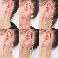 1pc bohemian ear clip cuff earring star moon long tassel colour crystal heart butterfly wrap bone earrings for women jewelry