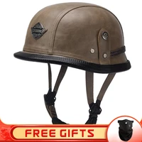 high quality pu leather motorcycle helmet german wwii style personalized vintage motorbike scooter riding half face casque moto