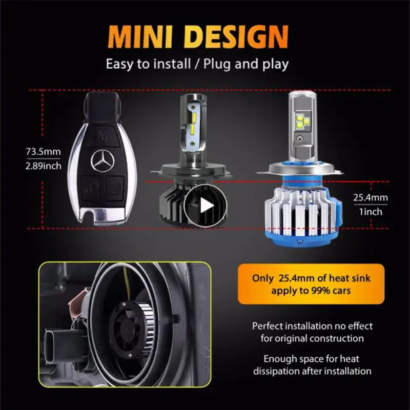 

Waterproof Led Lamp H4 Car Headlight Universal Auto Headlamp Practical Car Accessories Durable Fog Lamp H7 Portable H9 9005 9012