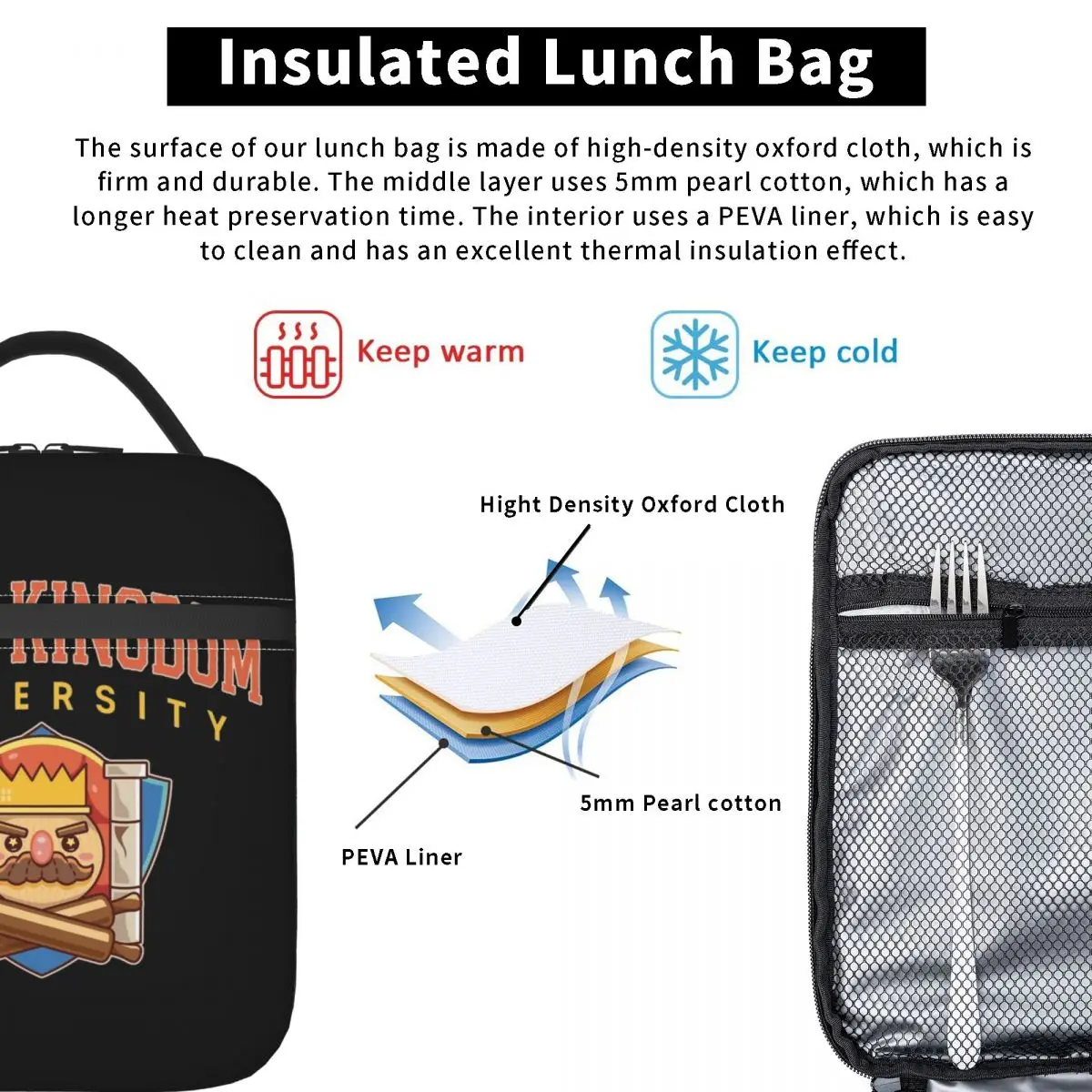 Изолированная сумка для обеда Университета Цибуля Королевства контейнер еды