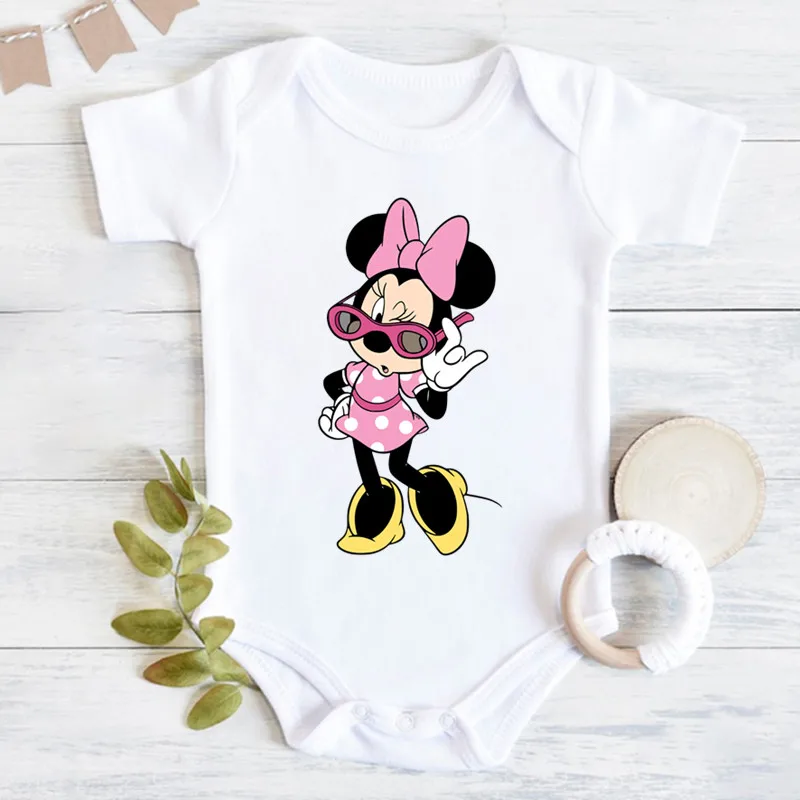 

100% Cotton Kawaii Minnie Mouse Baby Girl Clothes Disney Bodysuit for Newborns Summer Short Sleeve Infant Jumpsuit Outfit