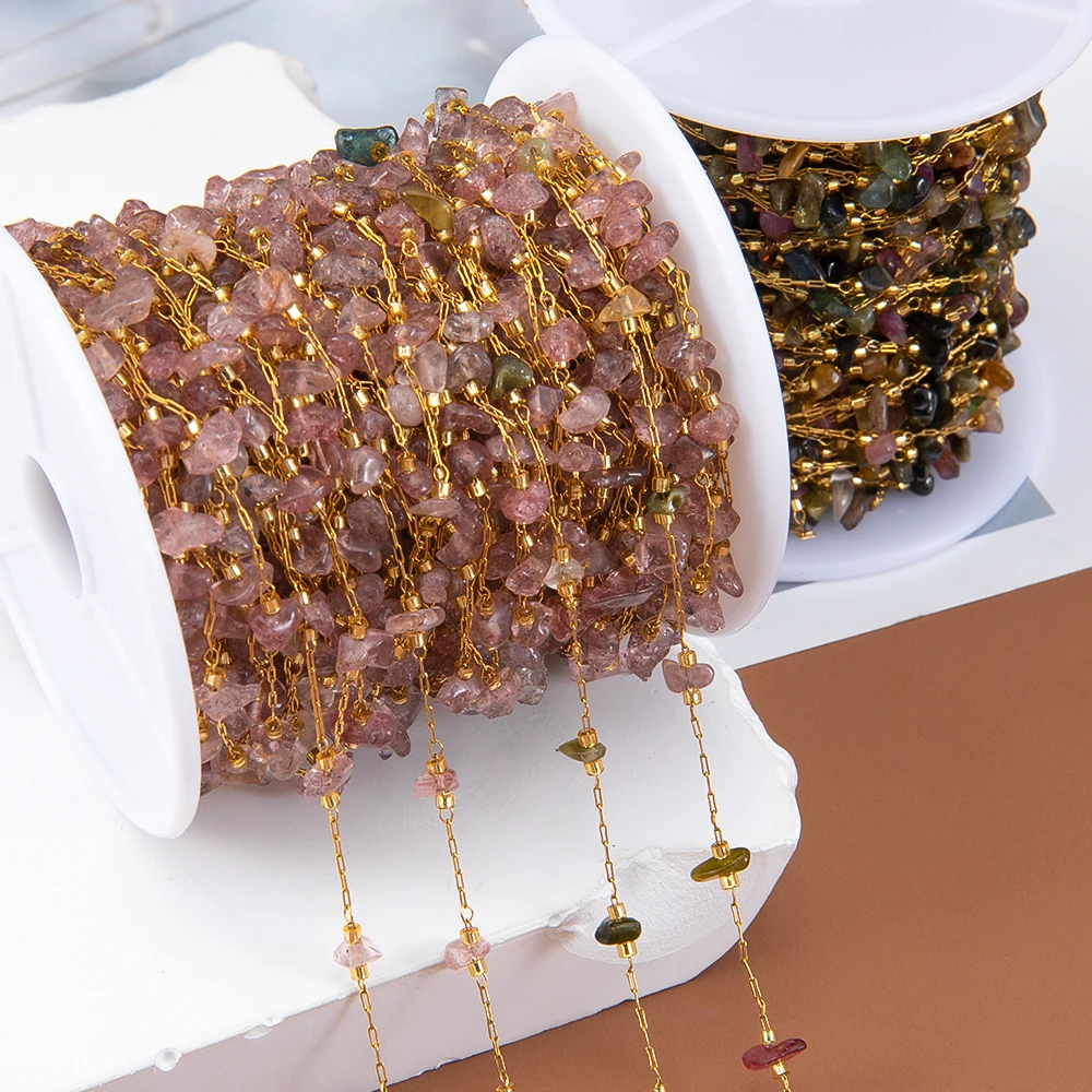 1 метр нержавеющая сталь нерегулярный камень круглая цепочка из натурального