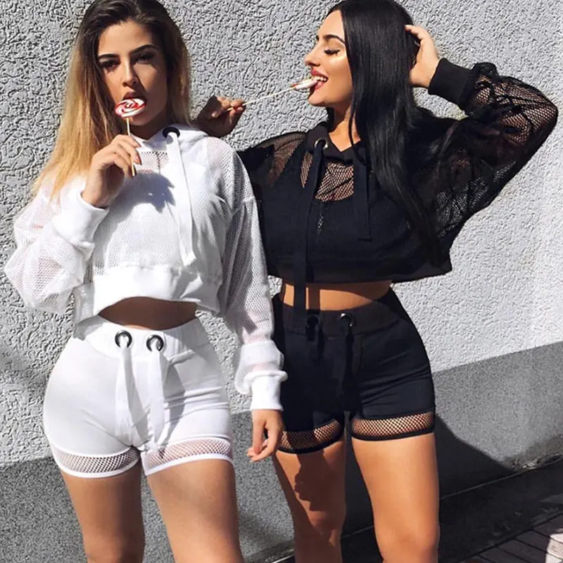 

New Womens Hollow Mesh Net Hooded T-Shirt Spring Autumn Long Sleeve Tee Tops Transparent Black Sexy Clubwear Party