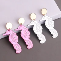 fashion laser cut mirror acrylic drop earrings for women girls shining sliver color seahorse dangle earrings jewelry party gifts