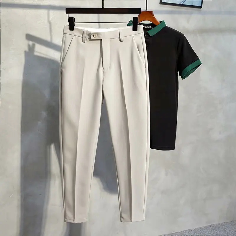 

Spring and Summer Solid Color Men's Casual Pants Korean Fashion Harem Pants Ankle Length Suit Pants