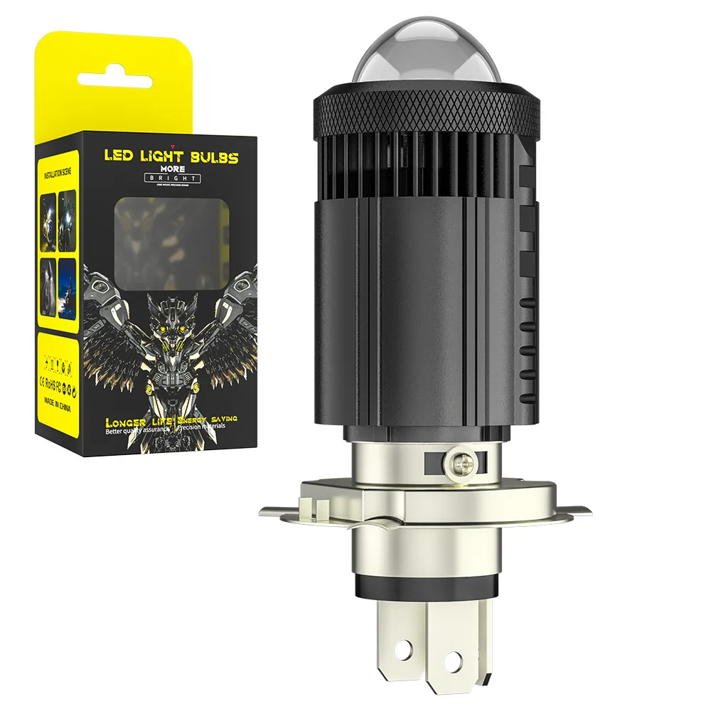 

1pcs Motorcycle Headlight H4 Far and Near Light Integrated 30W Spotlight White and Yellow Two-color Modified Highlight Bulb