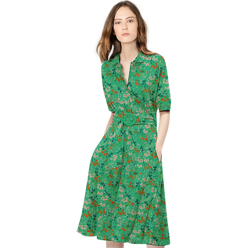 

Летнее платье, новинка 2022, однобортное платье-поло с коротким рукавом и воротником-поло, трапециевидная юбка в европейском и американском п...