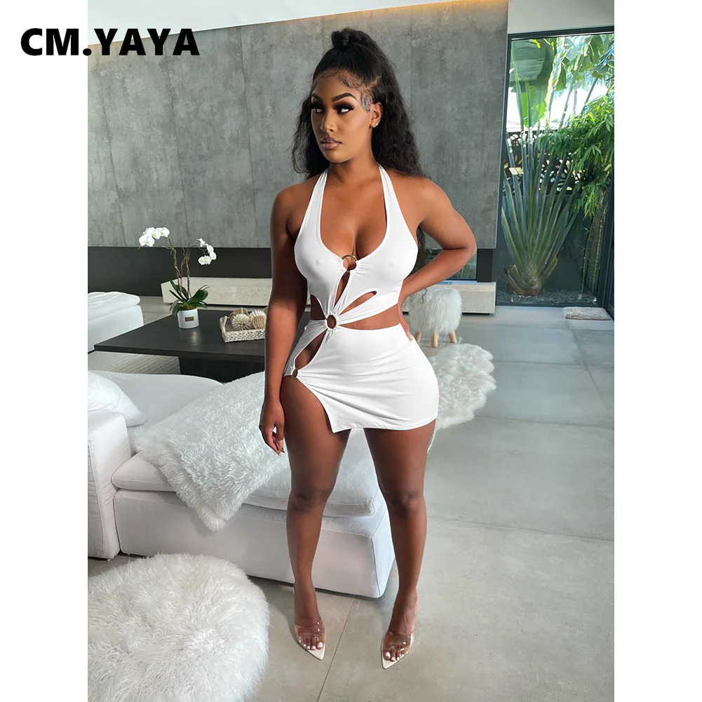 Женское мини-платье с вырезами CM.YAYA летнее пляжное облегающее платье-миди без
