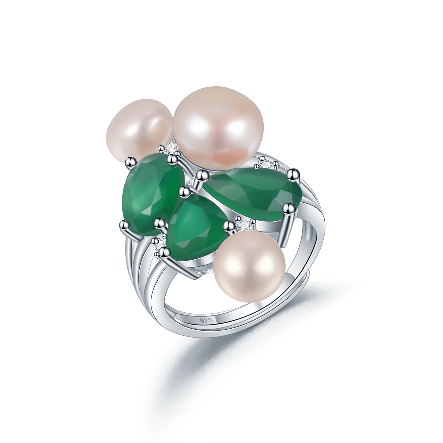 

genuine real brand jewels Designer Luxury with Adjustable Design Sense Small Premium 925 Silver Natural Pearl Green Agate Ring h